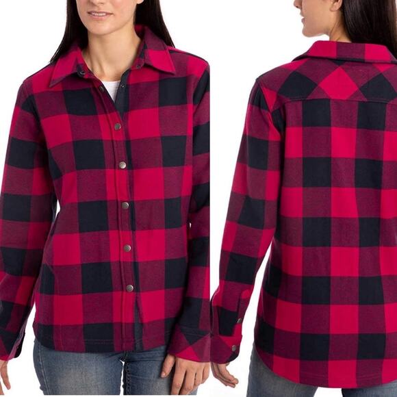 Orvis Plaid Button Down Jacket Shacket Small Fleece Lined Pink Blue - Picture 2 of 8